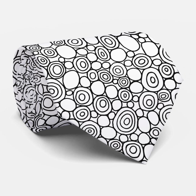 Gravata Padrão de Círculos 210819 - Preto e Branco (Rolled)