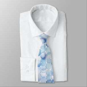 Gravata Padrão de Círculos em Azul Pastel Aquarela Branco