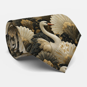 Gravata Padrão de Cisne Art Déco de Luxo e Filigrana Doura