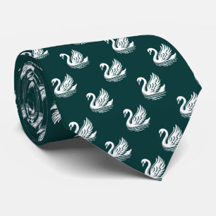 Gravata Padrão de Cisnes - Branco no Verde Escuro