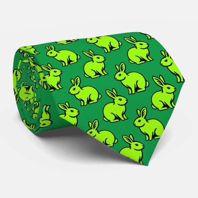 Gravata Padrão de coelhos - Chartreus, Black and Kelly Gre (Rolled)