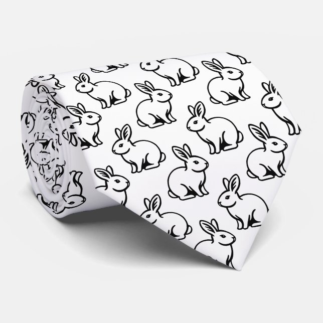 Gravata Padrão de coelhos - Preto e Branco (Rolled)