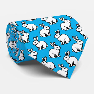 Gravata Padrão de coelhos - Preto e Branco com Azul-Céu