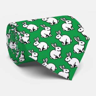 Gravata Padrão de coelhos - Preto e Branco com Kelly Green