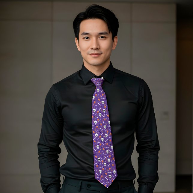 Gravata Padrão De Cofin Óssea Do Halloween Roxo (Criador carregado)