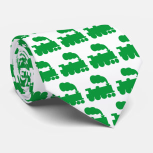 Gravata Padrão de Comboio a Vapor - Verde-Grama em Branco