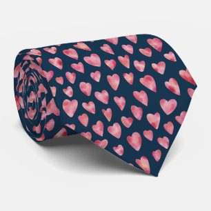 Gravata Padrão de Coração de Amor em Aquarela Rosa Fofo