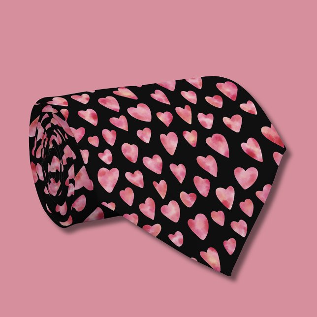 Gravata Padrão de Coração de Amor em Aquarela Rosa Fofo (Pink love heart pattern tie)