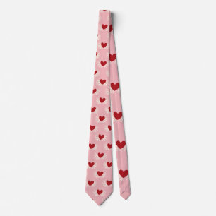 Gravata Padrão de Coração Desenhado em Rosa e Branco Moder