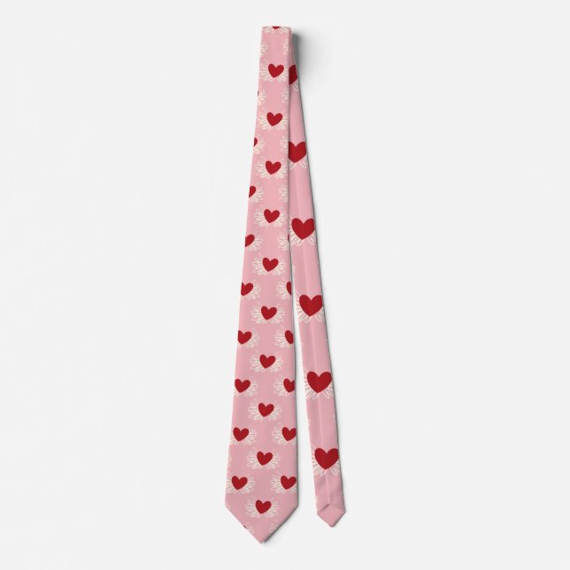 Gravata Padrão de Coração Desenhado em Rosa e Branco Moder (Frente)