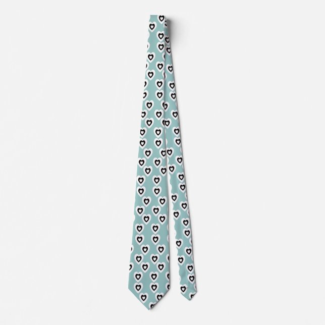 Gravata Padrão de Corações Mini Turquesa Azul Menta Claro (Frente)