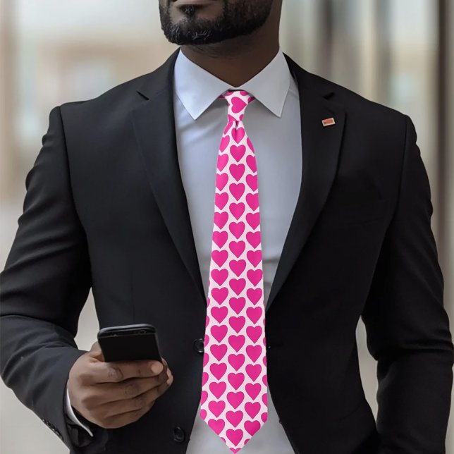 Gravata Padrão de Corações Rosa Fúcsia Divertido para o Di (Criador carregado)