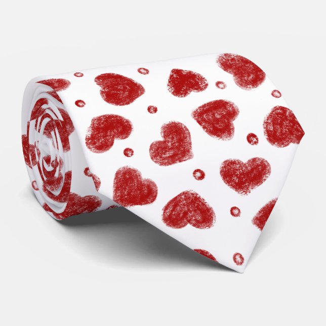 Gravata padrão de Corações Vermelhos e Brancos (Rolled)