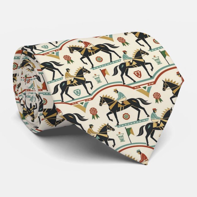 Gravata Padrão de corrida de cavalos Art Deco Kentucky Der (Rolled)