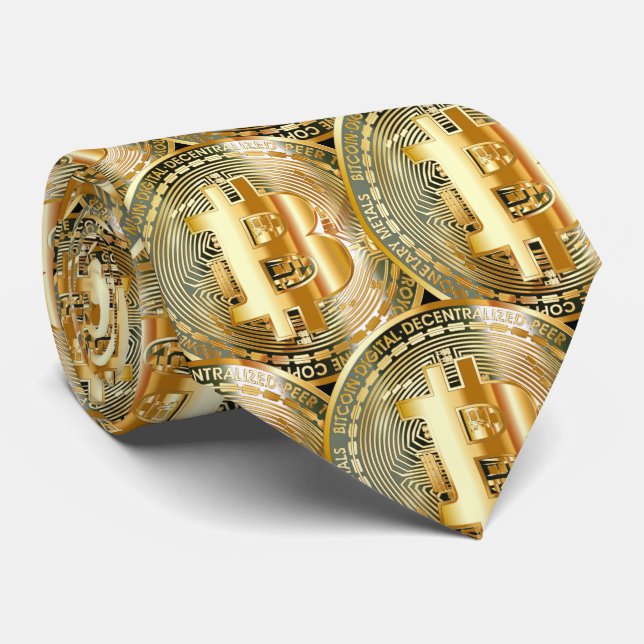 Gravata Padrão de criptomoeda Bitcoin dourado Poder  (Rolled)