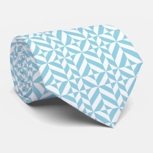 Gravata Padrão de Cubo Geométrico Azul Céu Deco