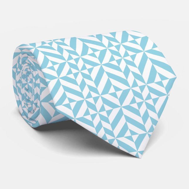 Gravata Padrão de Cubo Geométrico Azul Céu Deco (Rolled)