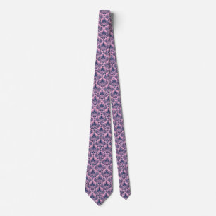 Gravata Padrão de damasco vintage azul-marinho e rosa clar