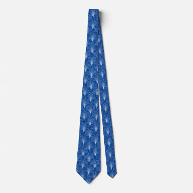 Gravata Padrão de Deco de Arte Azul e Branca (Frente)