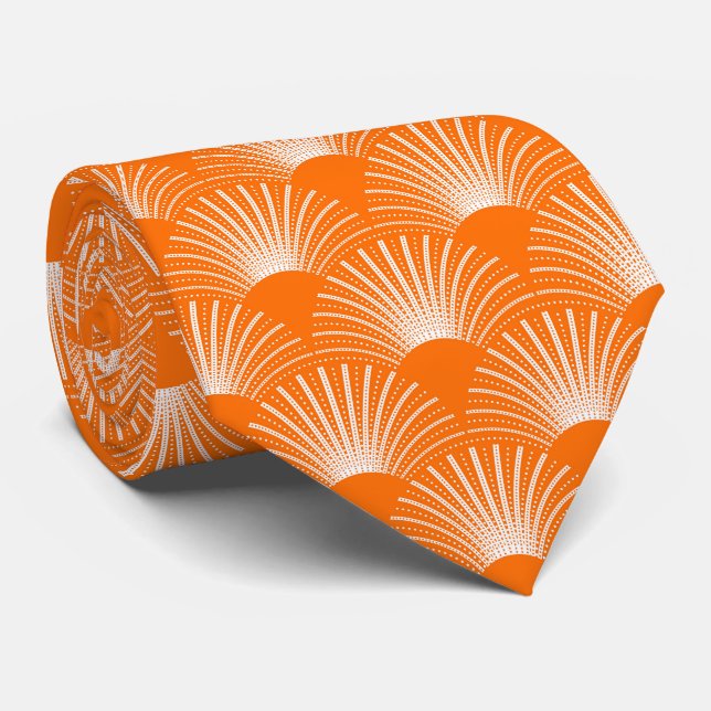 Gravata Padrão de Deco de Arte Floral Branca e Laranja (Rolled)