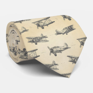 Gravata Padrão de Desenho de Avião Antigo