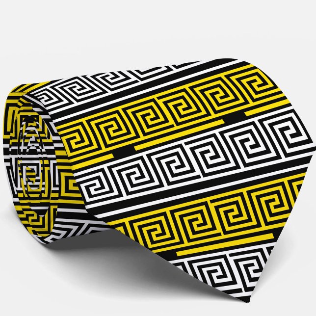 Gravata Padrão de Design com Faixa de Grego Amarelo Branco (Criador carregado)