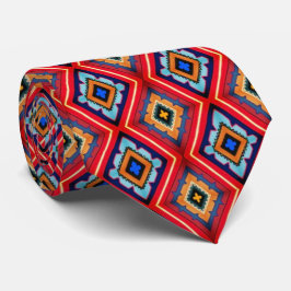 Gravata Padrão de Diamante Azul e Vermelho Dramático