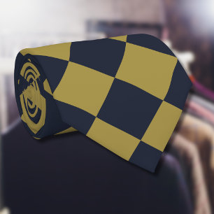 Gravata Padrão de Diamante Azul Elegante Dourado e Marinho