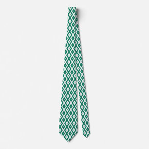 Gravata Padrão de diamante verde-florestal e branco