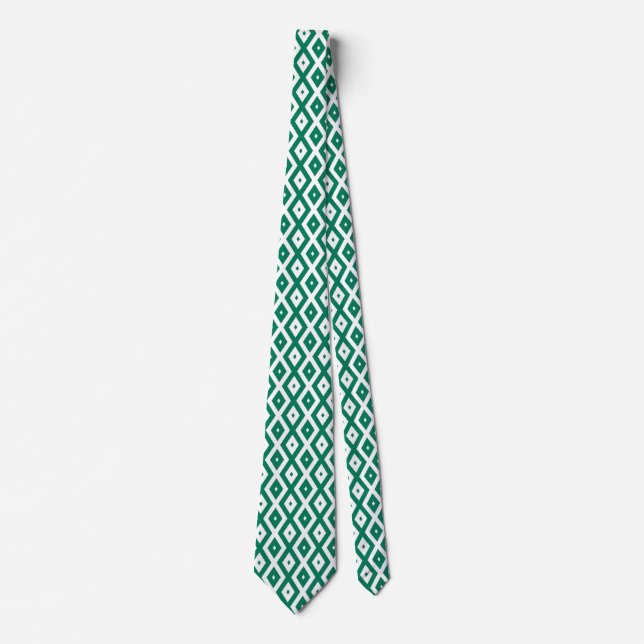 Gravata Padrão de diamante verde-florestal e branco (Frente)