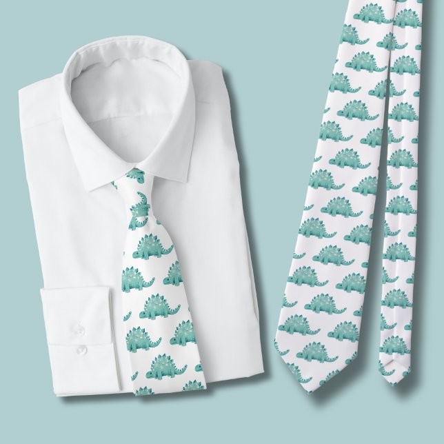 Gravata Padrão de Dinossauro Estegossauro (Dinosaur tie white)