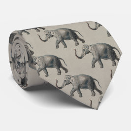 Gravata Padrão de Elefante Vintage em Linho Bege