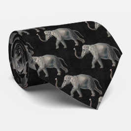 Gravata Padrão de Elefante Vintage em Linho Preto