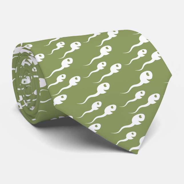 Gravata Padrão de Esperma Branco Sorridente em Verde Salvi (Rolled)