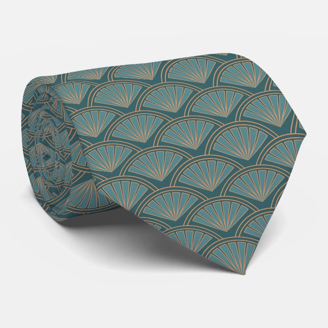 Gravata Padrão de estilo Art Deco na cor azul teal (Rolled)