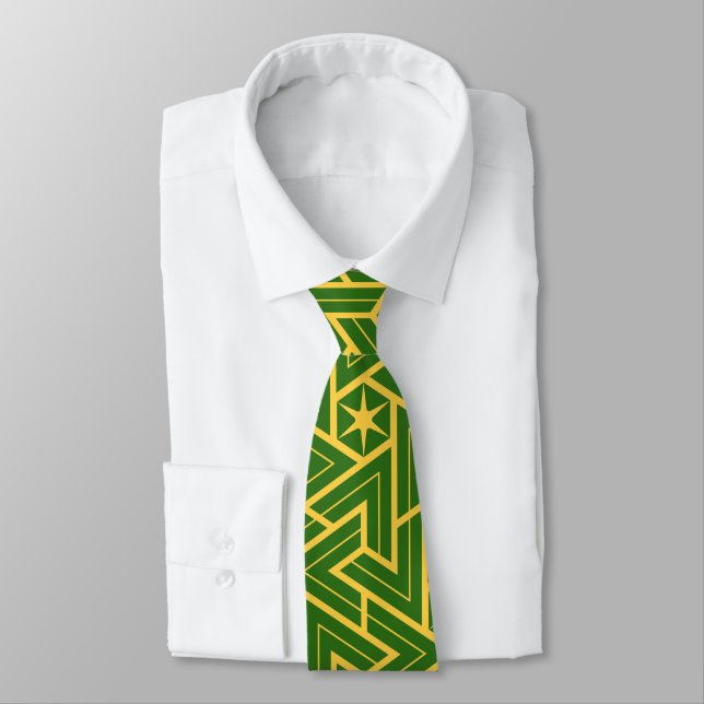Gravata Padrão de Estrela Triangular Art Deco - Verde e Do (Amarrado)