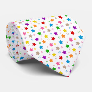 Gravata Padrão de Estrelas Coloridas em Branco 