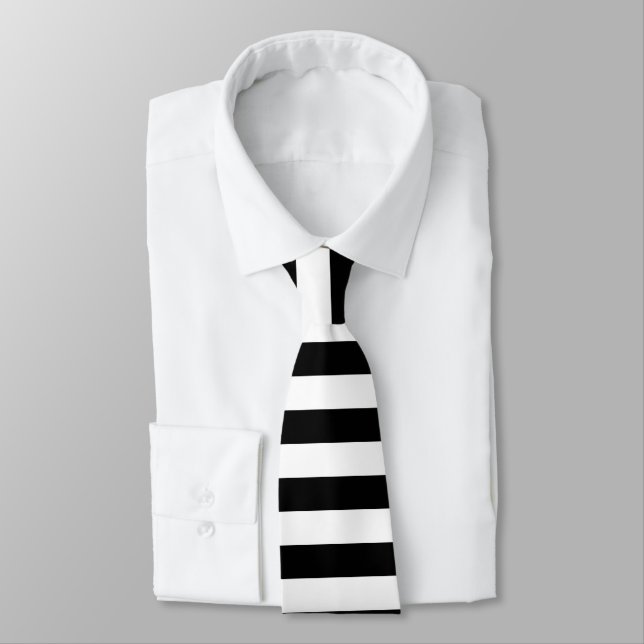 Gravata Padrão de faixas horizontais preto e branco (Amarrado)
