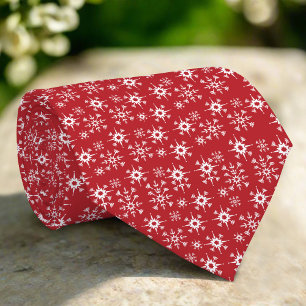 Gravata Padrão de Floco de Neve de Natal Vermelho e Branco