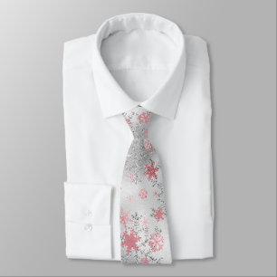 Gravata Padrão de Floco de Neve Rosa de Prata Elegante