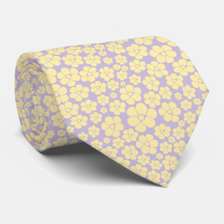 Gravata Padrão de Flor - Amarelo e Púrpura Pastel