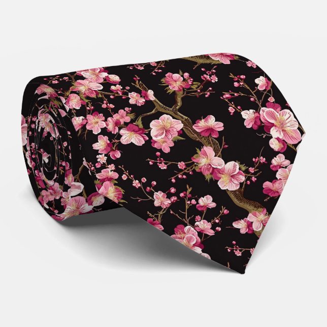 Gravata Padrão de Flor de Cerejeira Sakura (Rolled)