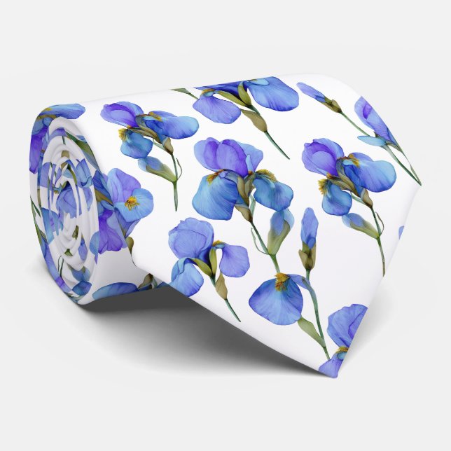 Gravata Padrão de Flor de Íris em Aquarela Azul (Rolled)