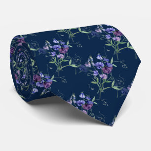 Gravata Padrão De Flor De Jardim De Ervilha Azul E Doces