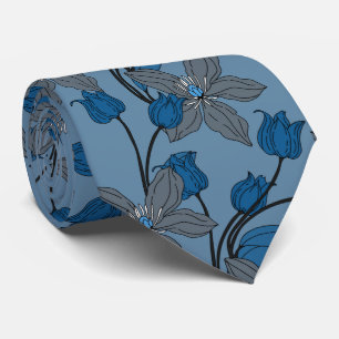Gravata Padrão de flor étnico retrô azul elegante
