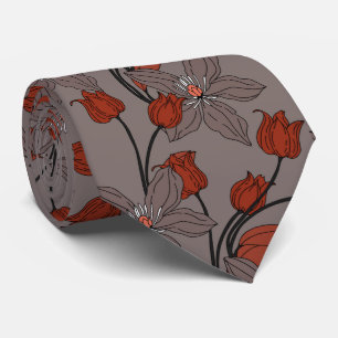 Gravata Padrão de flor étnico retrô bege laranja