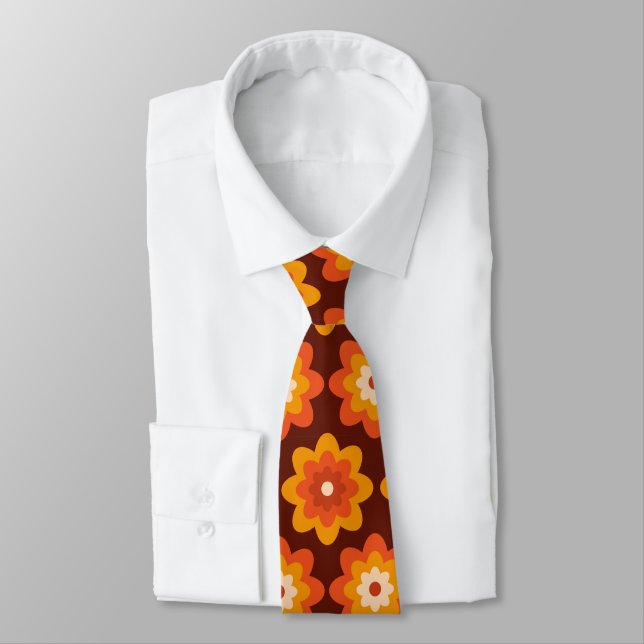 Gravata Padrão de flor laranja boho hippie retrô dos anos  (Amarrado)