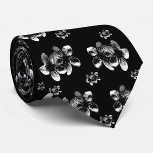 Gravata Padrão De Flor Preto E Branco,