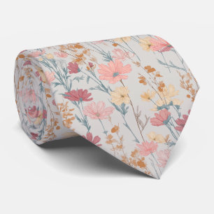 Gravata Padrão de Flor Silvestre Pastel Suave