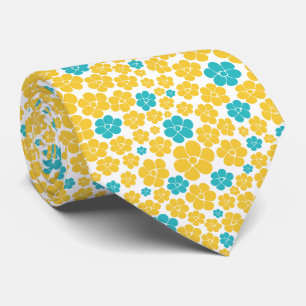 Gravata Padrão de Flor - Turquesa e Amarelo